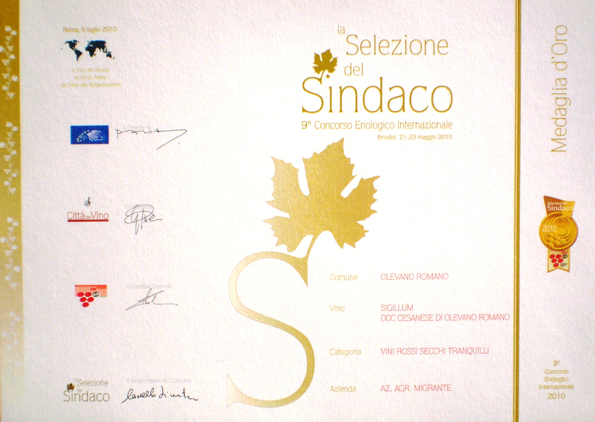 Selezione del Sindaco 2010 - Azienda Agricola Migrante - Cesanese di Olevano Romano