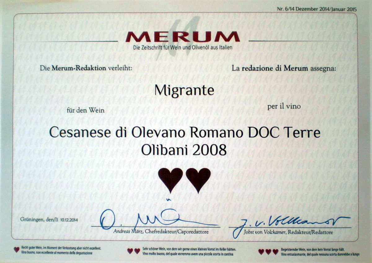 Merum 2014 - Azienda Agricola Migrante - Cesanese di Olevano Romano